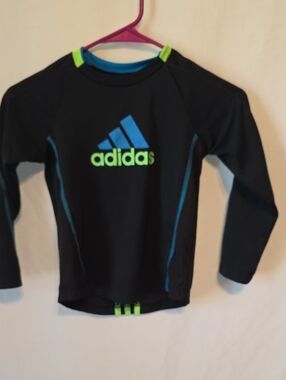 adidas Black Long-Sleeve Rashguard with Blue & Neon Green Logos